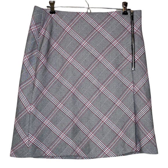 Bar III Black/Red/White Diagonal Print A-Line Side Zip Skirt Women sz 10 EUC - Picture 1 of 6